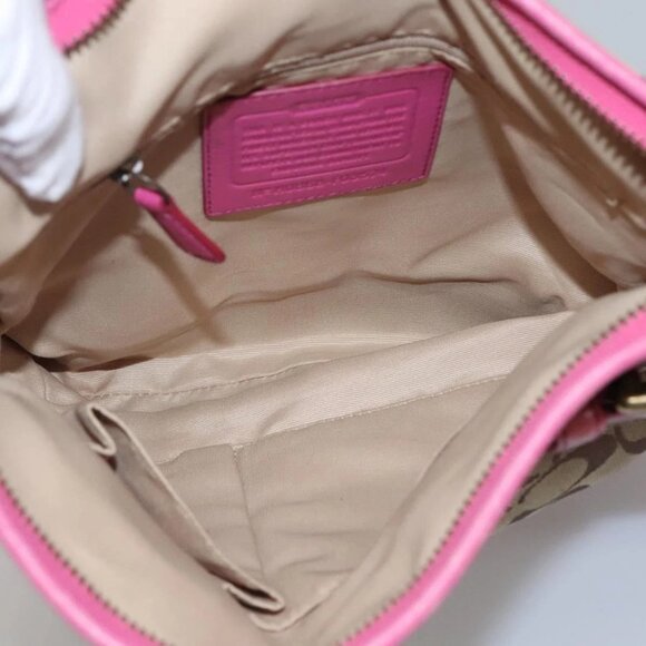 Coach Signature Shoulder Bag Canvas Beige Pink Auth bs24115 - Picture 14 of 16